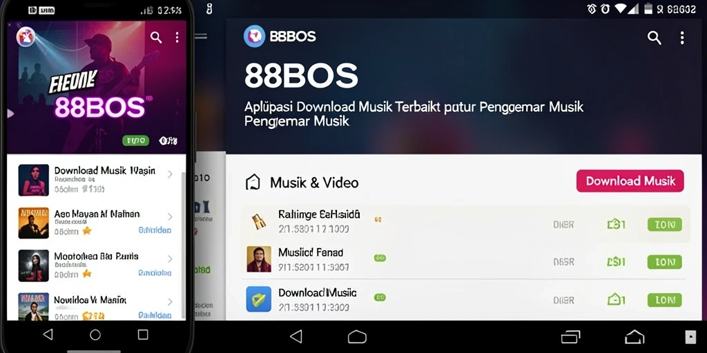Antarmuka sederhana dan intuitif dari 88BOS untuk Download Musik.