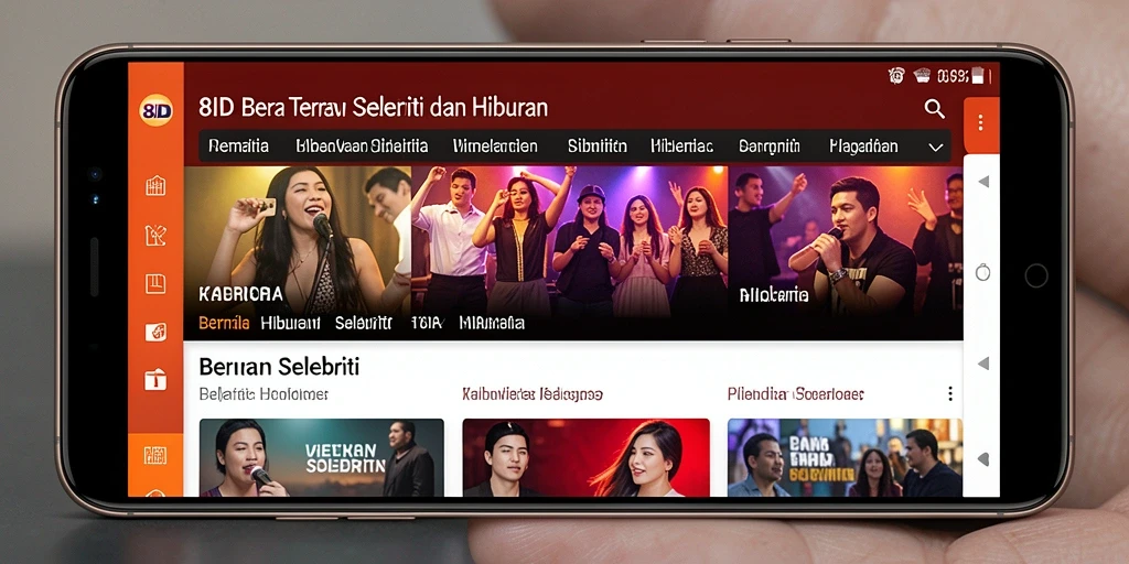 Antarmuka pengguna 8ID menampilkan berita selebriti terbaru dan terpopuler.