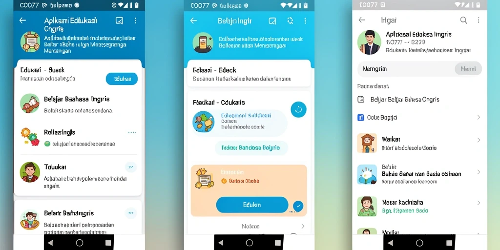 Tampilan antarmuka aplikasi COO77 yang intuitif dan interaktif untuk belajar bahasa Inggris.