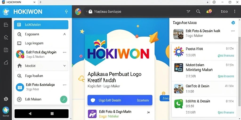 Antarmuka HOKIWON untuk desain logo yang intuitif dan kreatif.