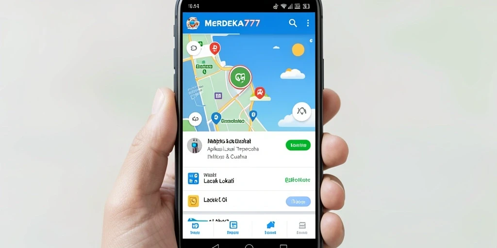 Tampilan antarmuka aplikasi Lacak Lokasi MERDEKA777 yang sederhana dan informatif.