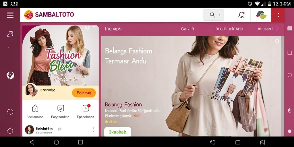 Tampilan antarmuka utama aplikasi SAMBALTOTO dengan pilihan fashion yang menarik.