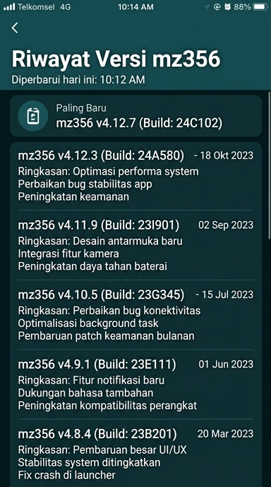 Riwayat Versi mz356 - Pembaruan Terbaru dan Fitur